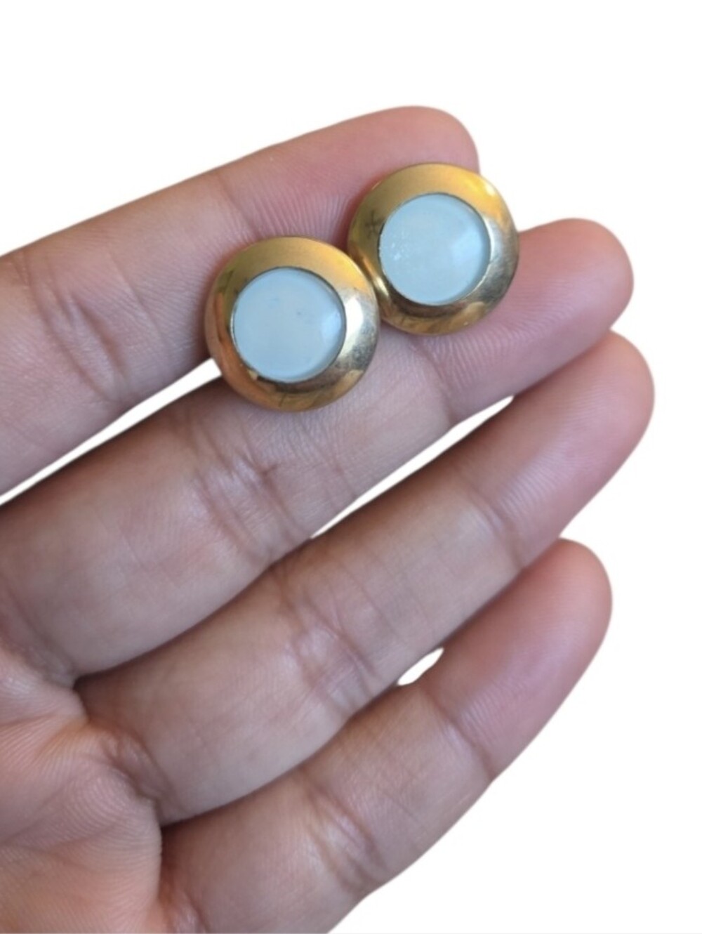 Vintage Swank Gold-Tone White Stone Cuff Links